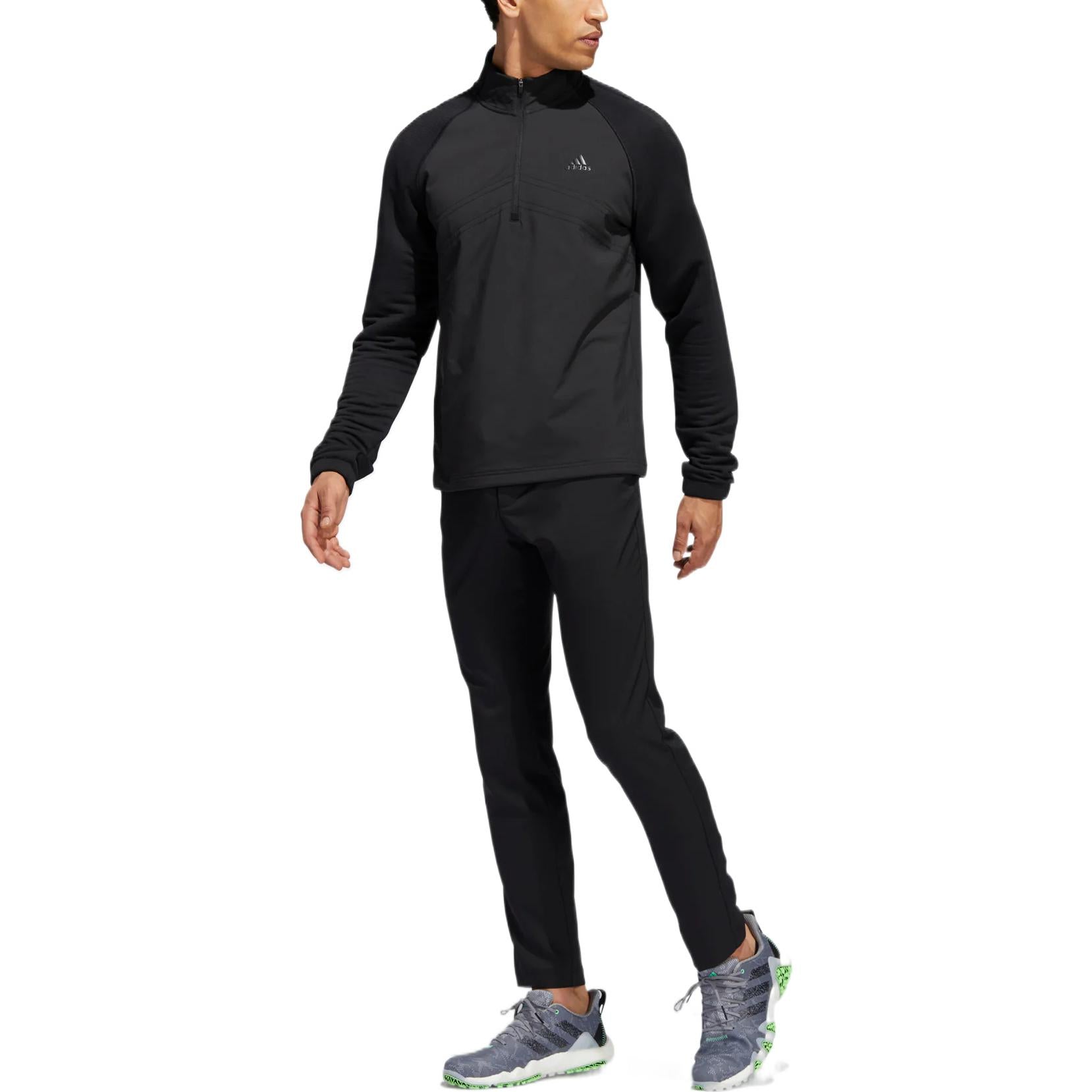 Men's adidas Stmnt 1/4 Zip Solid Color Small Logo Printing Pullover Stand Collar Long Sleeves Black HT1323