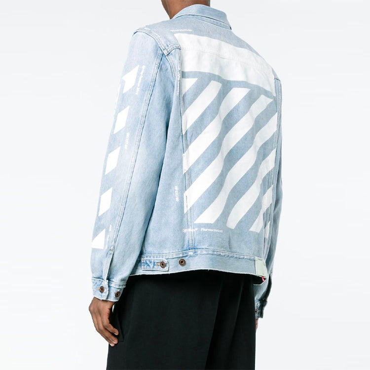 Off-White Stripe Printing Denim Jacket Blue OMYE001S183860237101