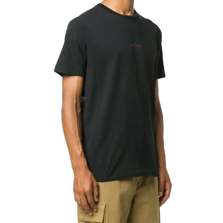 Men's STONE ISLAND Back Printing Logo Short Sleeve Black 73152NS81-V0029