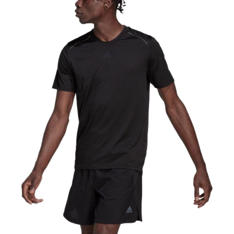 Men's adidas Solid Color Logo Printing Round Neck Hygroscopic Quick Dry Sports Short Sleeve Black T-Shirt HL8794