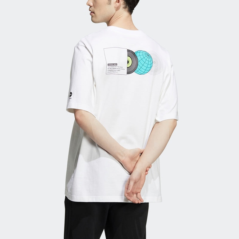 Men's adidas neo Solid Color Pattern Printing Sports Round Neck Short Sleeve White T-Shirt HC9717