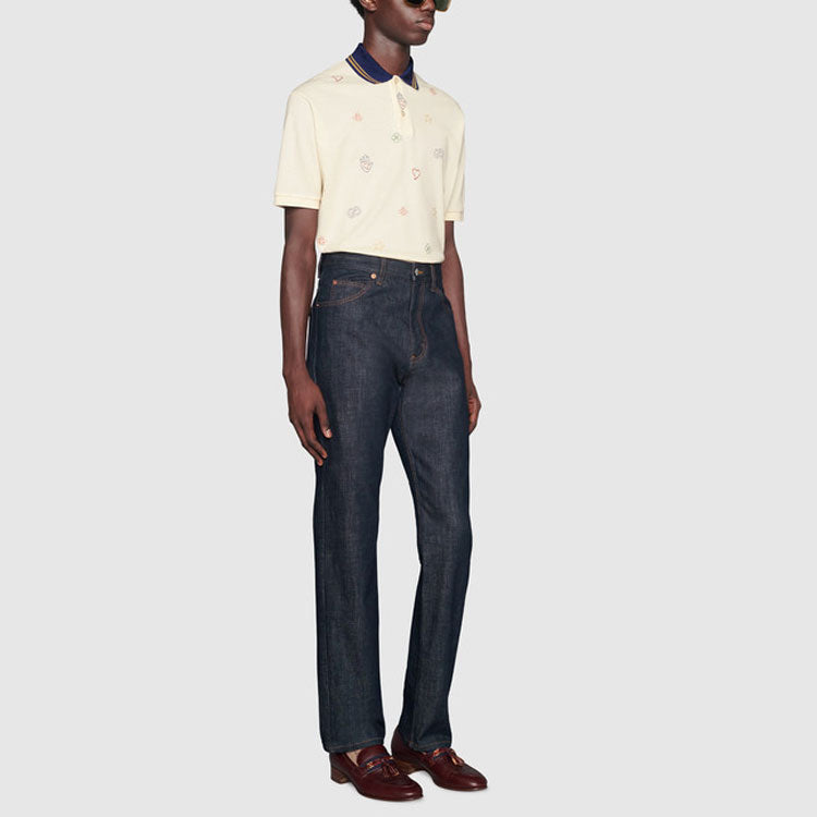 Gucci Logo Embroidered Cotton Short-Sleeved Polo Shirt For Men White 625320-XJCNY-9247