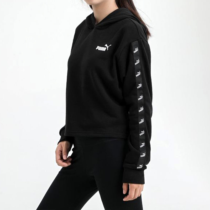 (WMNS) PUMA Amplified Cropped Tr Hoodie 'Black White' 586592-01