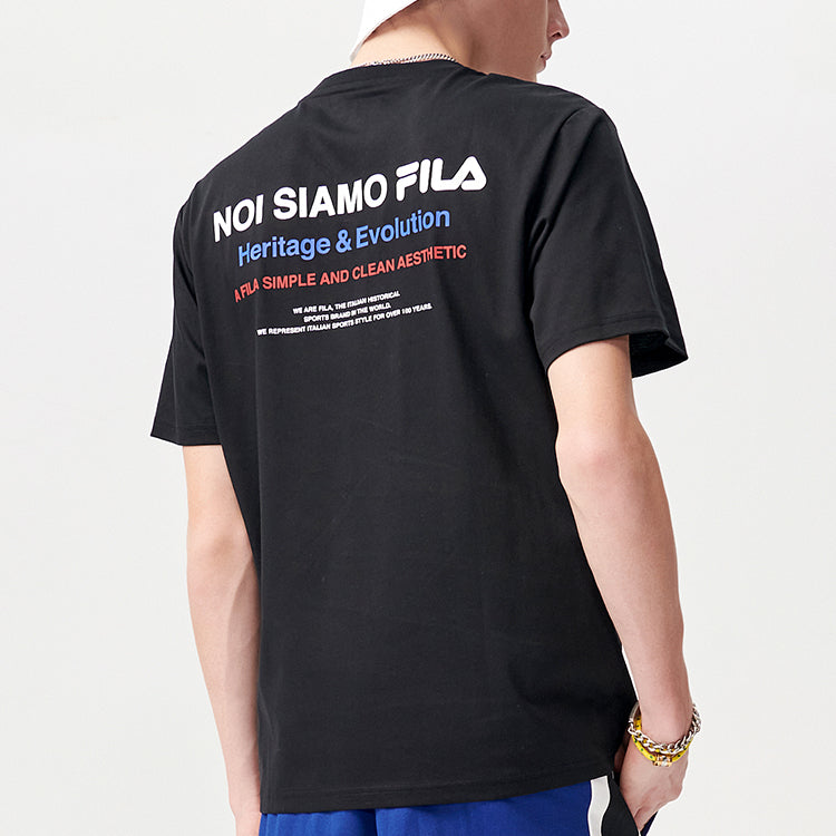 Men's FILA FUSION Alphabet logo Printing Sports Round Neck Short Sleeve Dark Black T-Shirt T11M121102F-BK