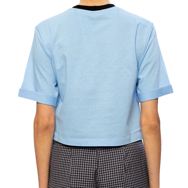 FENDI F Pattern Printing Round Neck Pure Cotton Short Sleeve Light Blue FS7183AC6EF1B64