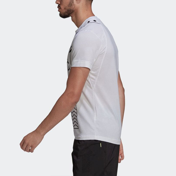 adidas Geometry Pattern Logo Printing Round Neck Short Sleeve White HA2554