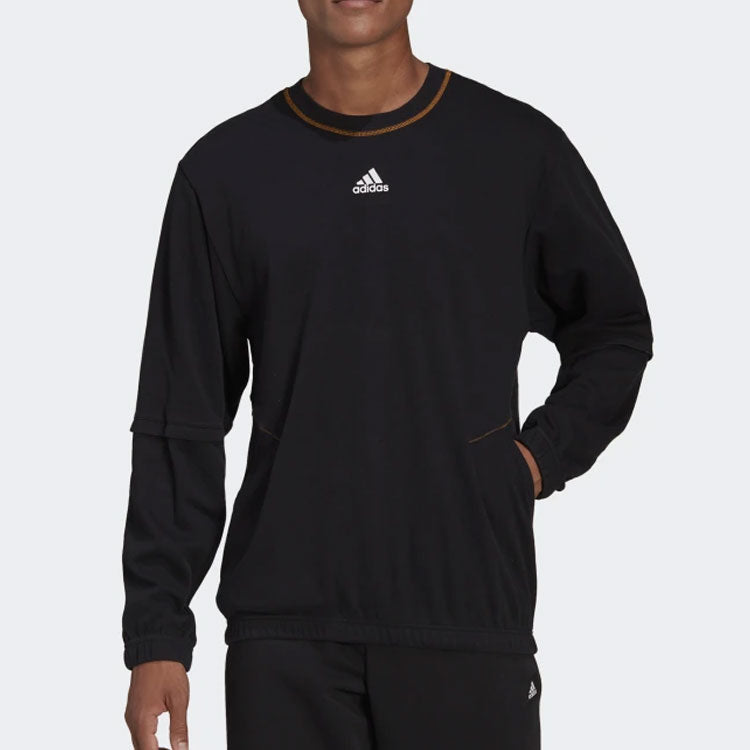 Men's adidas Solid Color Printing logo Long Sleeves Round Neck Black H67000