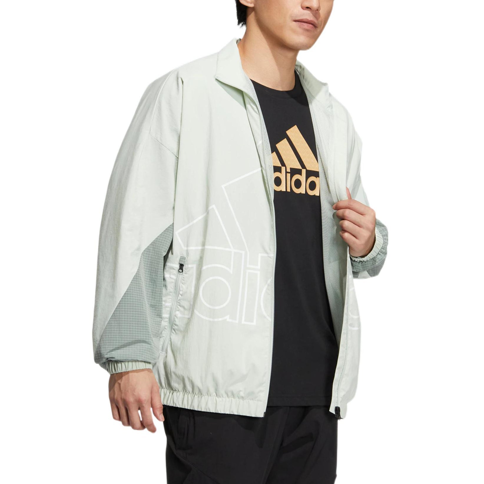 adidas Mh Bp3 Wvjkt Large Logo Printing Zipper Sports Jacket Blue HP1436