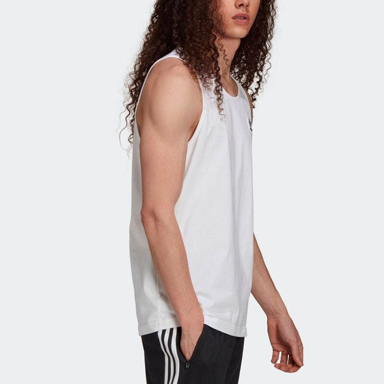 Men's adidas originals Solid Color Logo Round Neck Sports White Vest H35497