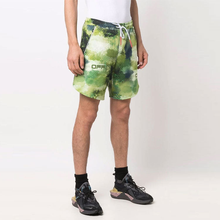 Men's Off-White Logo Sports Knit Shorts Loose Fit Green OMVH013I21FAB0028400