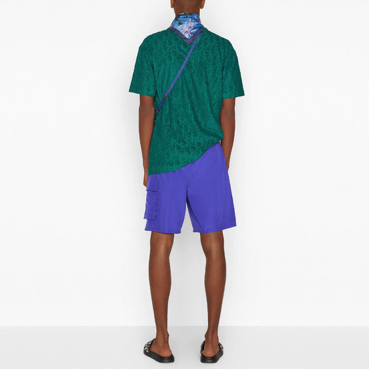 Men's DIOR SS21 Oblique Printing Cotton Round Neck Short Sleeve Green 113J692A0614-C676