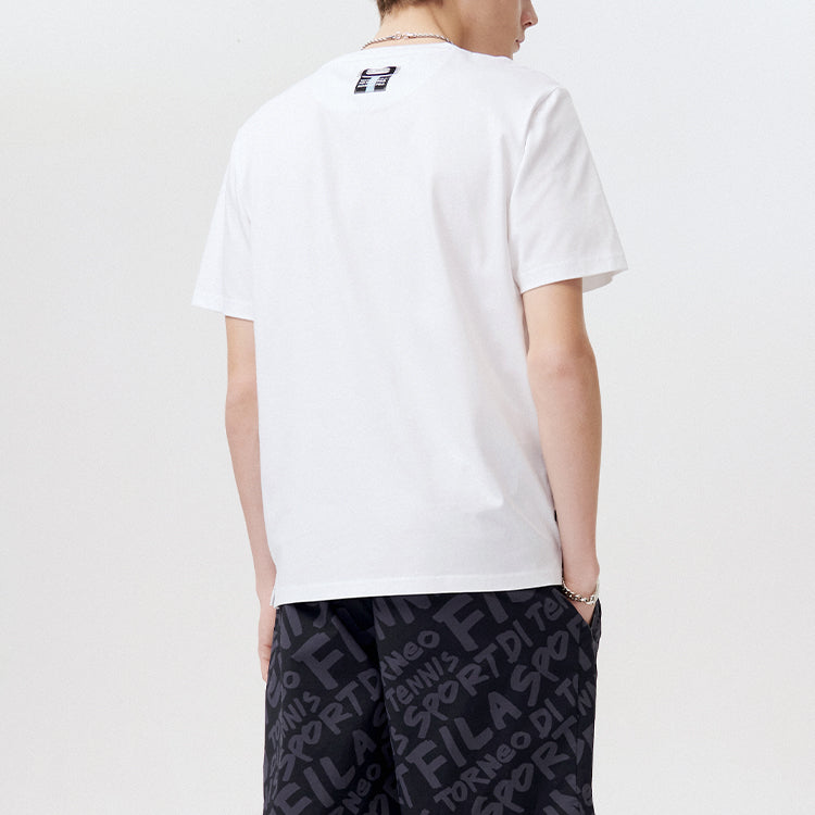 Men's FILA FUSION Alphabet Logo Printing Sports Knit Short Sleeve White T11M121114F-WT