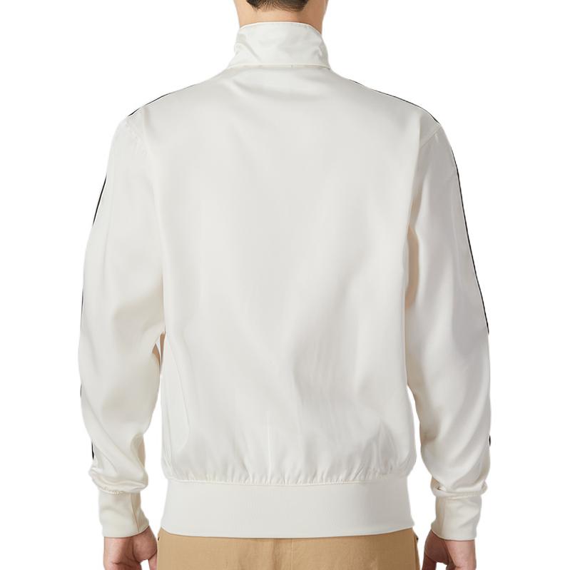 Men's adidas originals Solid Color Line Stand Collar Sports Jacket Autumn White H31291