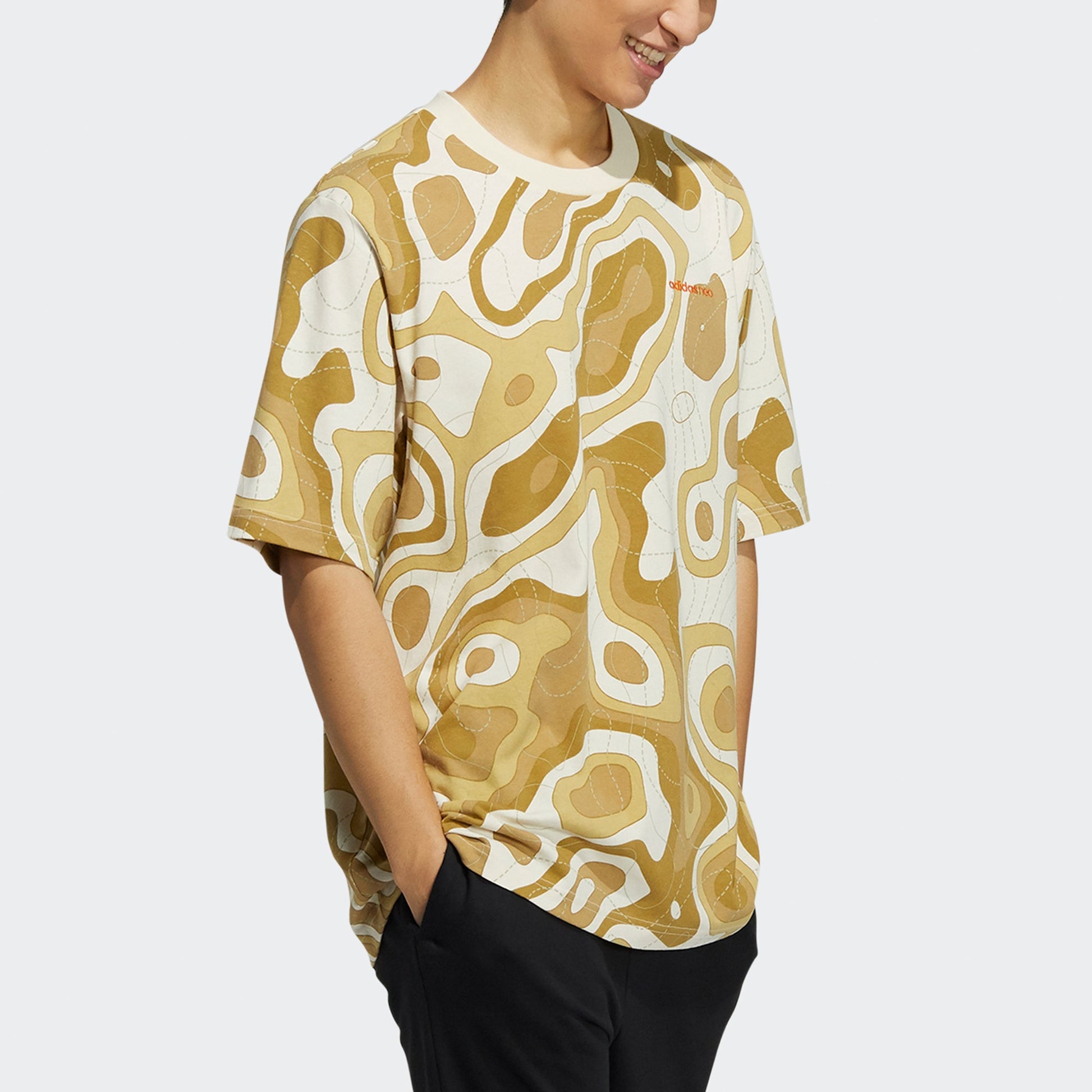 adidas neo M Cg T1 Camouflage Full Print Loose Sports Short Sleeve Yellow HE7938