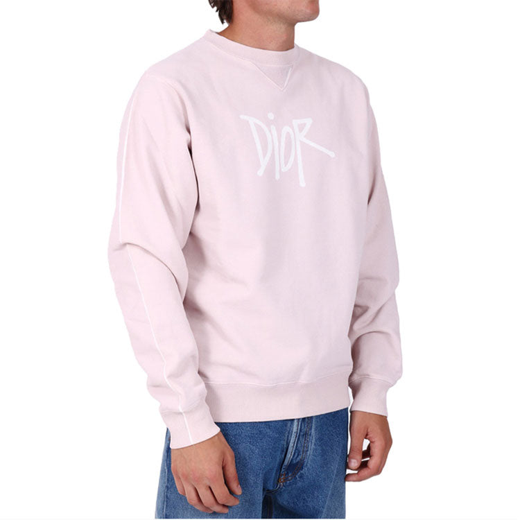 DIOR And Shawn Stussy Oversized Logo Print Sweatshirt For Men Pink 033J604B0531-C400