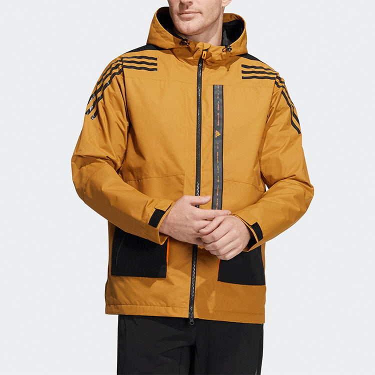 Men's adidas Contrasting Colors Sports Training Casual Hooded Jacket Wheat Brown HE7403