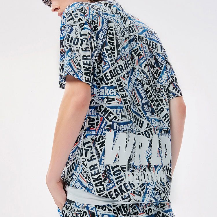 Men's FILA FUSION x staple Crossover Contrasting Colors Logo Full Print Sports Short Sleeve T11M134101F-GY
