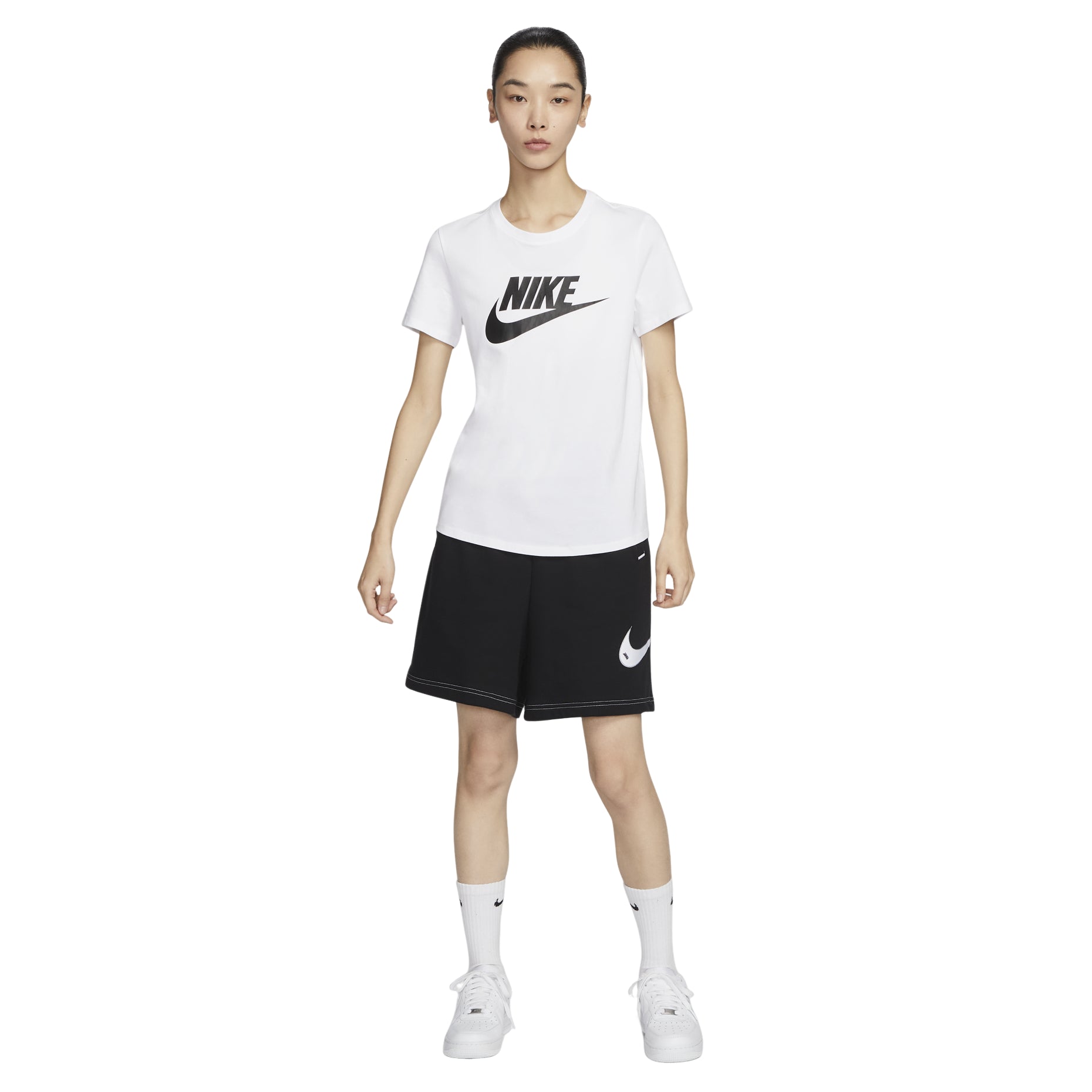 (WMNS) Nike Sportswear Essentials Logo T-shirt Asia Sizing 'White Black' DX7907-100