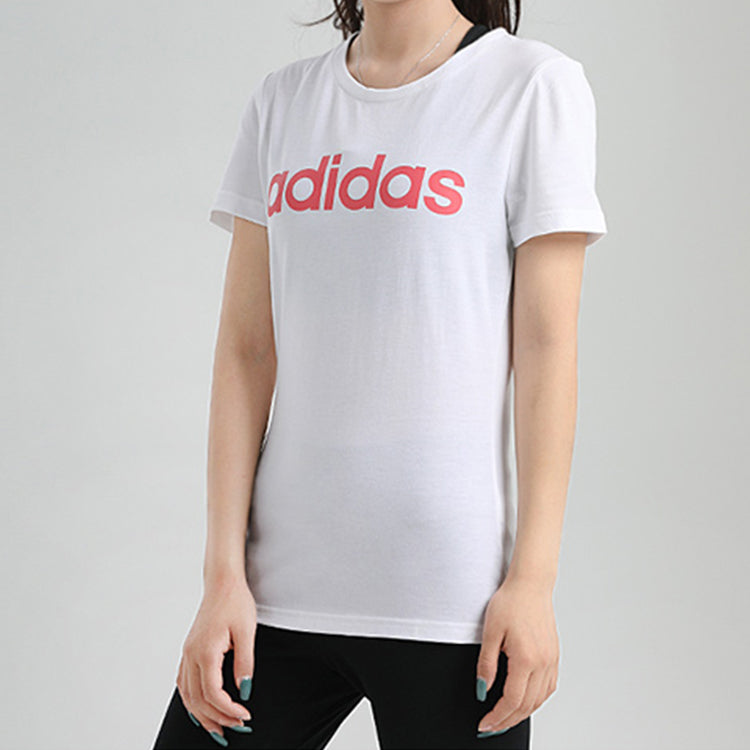 (WMNS) adidas neo Alphabet Casual Round Neck Short Sleeve White GJ7918
