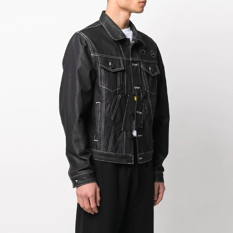 Off-White SS21 Arrows Pattern Denim Jacket Black OMYE067R21DEN0011001