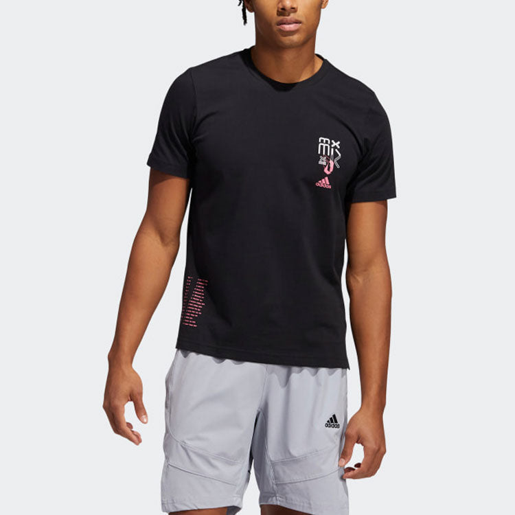 Men's adidas Alphabet Printing Round Neck Short Sleeve Black T-Shirt GU2708