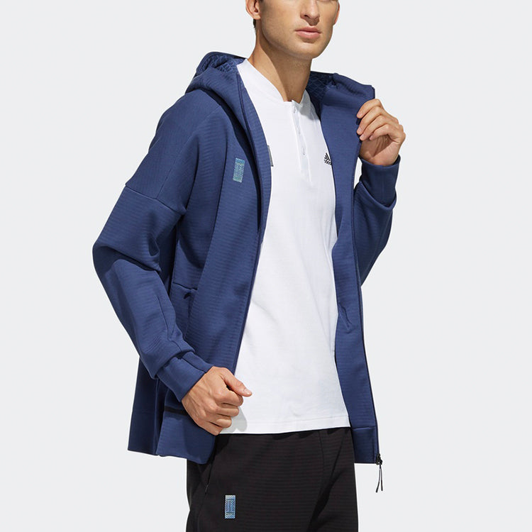 Men's adidas Sports Shoulder Drop Hooded Jacket Indigo FM9340