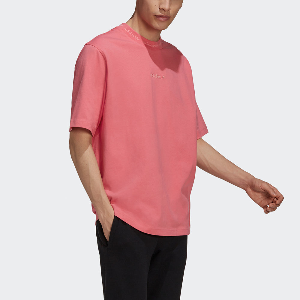 adidas originals Rib Detail Tee Sports Round Neck Short Sleeve Rose Red HB8047