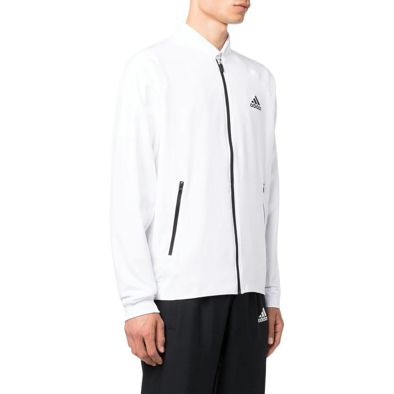 Men's adidas Tennis Solid Color Logo Printing Zipper Jacket White HE0410