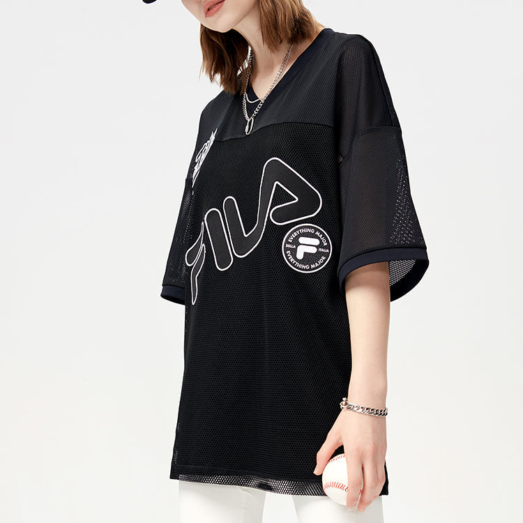 FILA FUSION Large Logo Mesh Breathable Short Sleeve Black T11W122112A-BK