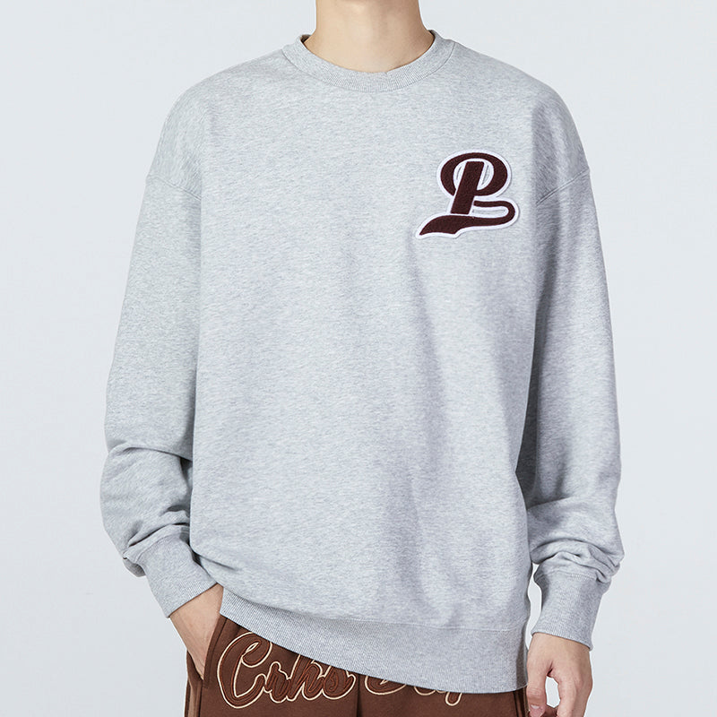 PUMA Team Crew Logo Sweatshirt 'Grey Burgumdy' 539268-04