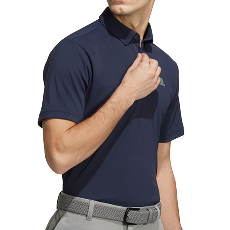 Men's adidas Solid Color Logo Printing Casual Short Sleeve Navy Blue Polo Shirt H64608