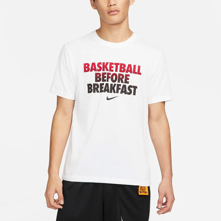 Men's Nike Printing Alphabet Short Sleeve Basketball White T-Shirt DN2985-100