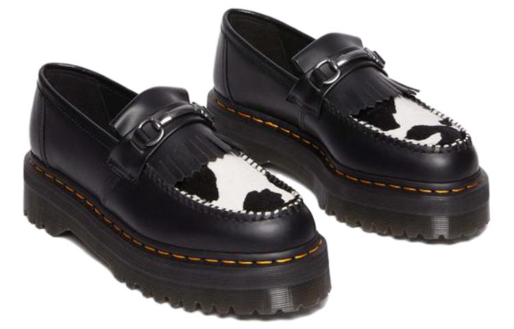 Dr.Martens Adrian Snaffle Hair On & Leather Cow Print Kiltie Loafers 'Black' 31097937