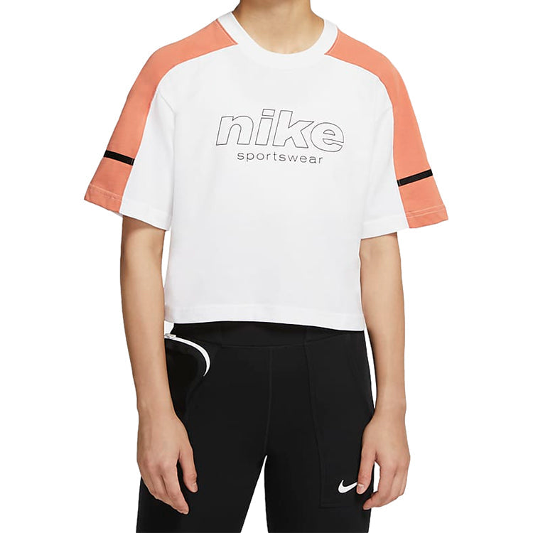 (WMNS) Nike Sportswear Short Sleeve Tops 'White Orange' CU6393-100