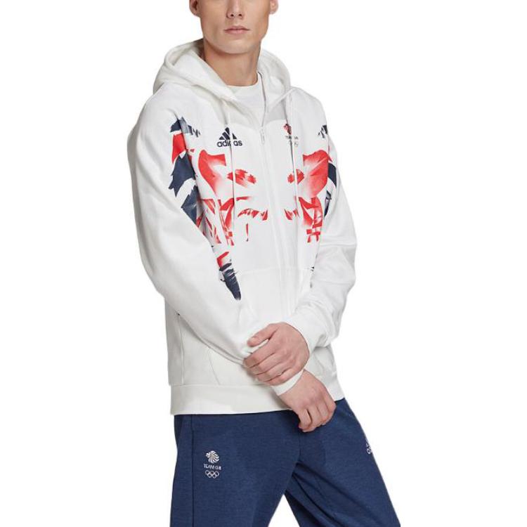 Men's adidas Colorblock Logo Sports Alphabet Jacket White FS0115