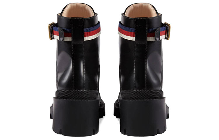 (WMNS) Gucci Sylvie Series Webbing Leather Ankle Boots Black 481156-DKS30-1159