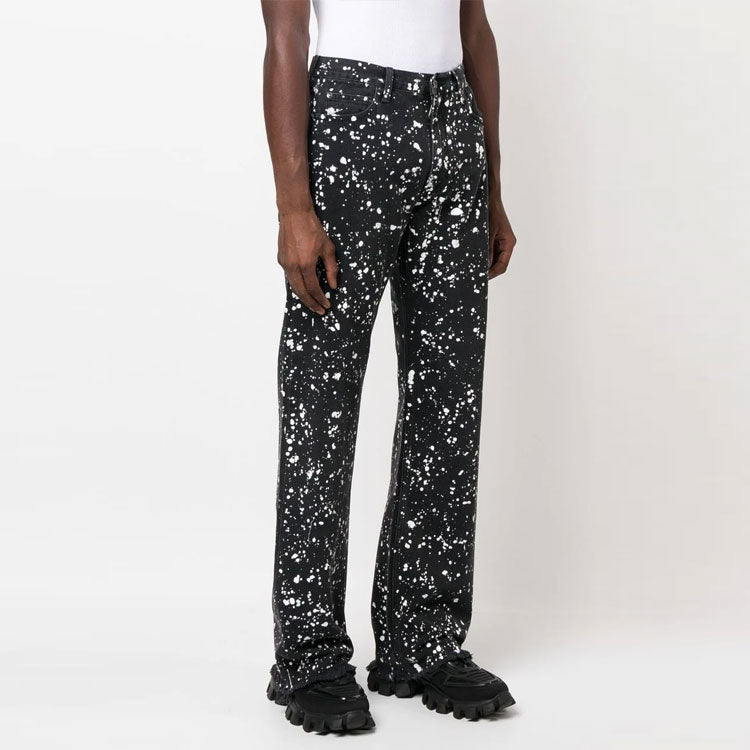 Men's Off-White FW22 Paint Splash Effect Straight Casual Pants/Trousers Version Black OMYA154F22DEN0021000