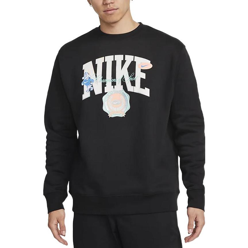 Men's Nike Logo Cartoon Pattern Printing Round Neck Pullover Black DR8034-010