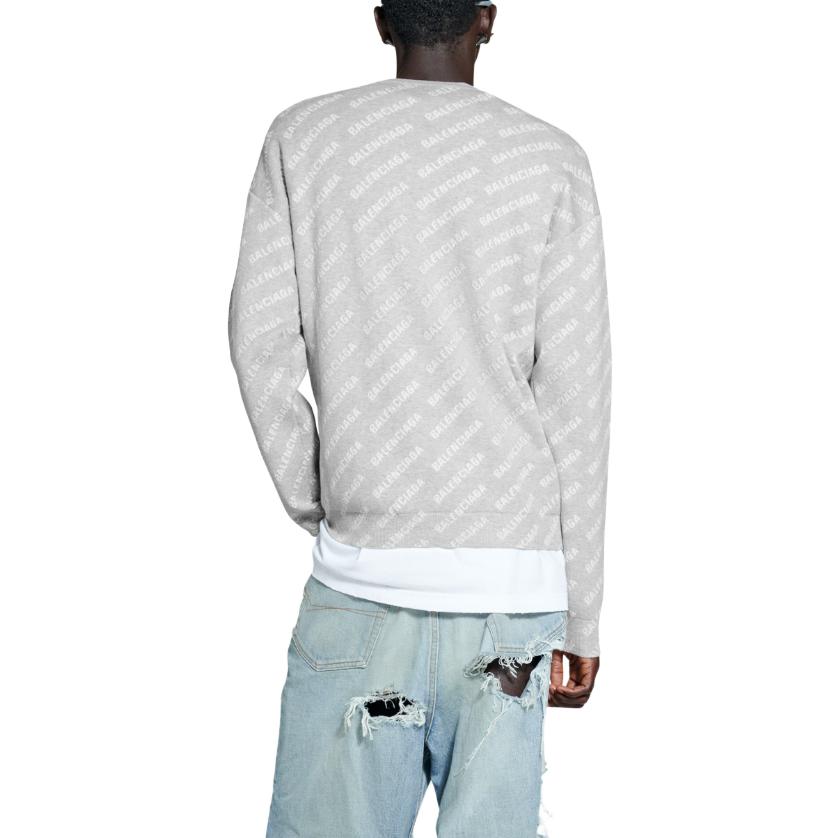 Balenciaga All Over Logo Crewneck Sweater 'Light Grey White' 702952T32331461