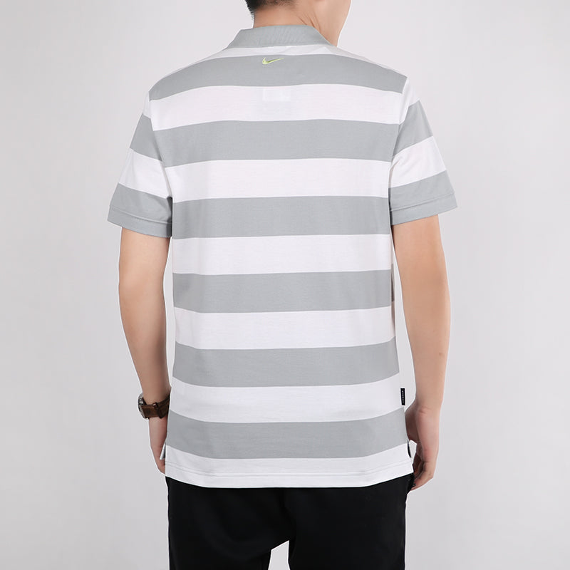 Nike Sportswear Swoosh Stripe Colorblock Short Sleeve polo Gray White CJ4910-077