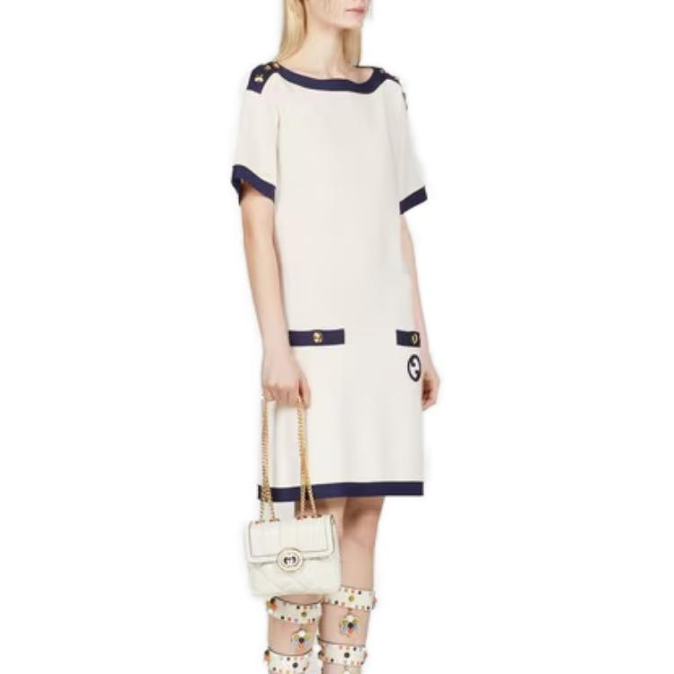 (WMNS) Gucci Cotton and silk blend dress 'Ivory Dark Blue' 742961-XKC76-9329