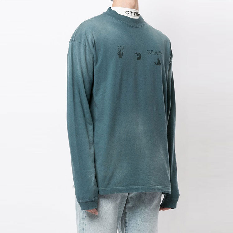Men's Off-White Chest Pattern Logo Printing Long Sleeves Haze Blue OMAB032F20FAB0014010