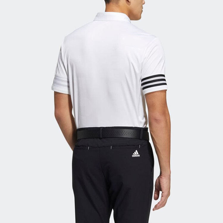 Men's adidas Logo Printing Stripe Button Short Sleeve Polo Shirt White HA3115