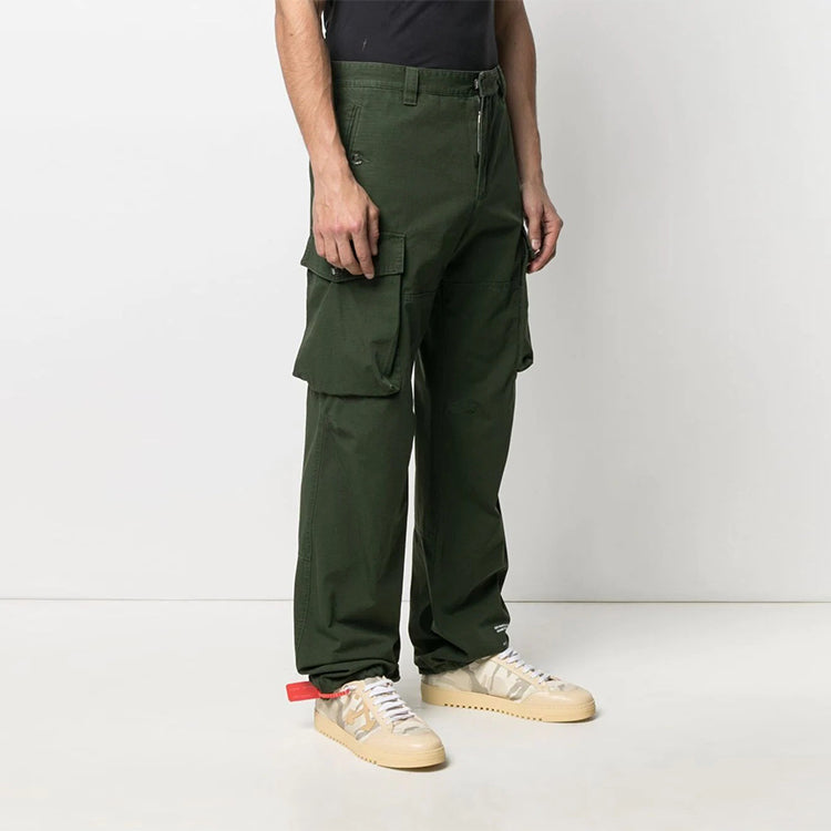 Off-White SS21 Side Straight Cargo Pants Version Green OMCF025S21FAB0015701