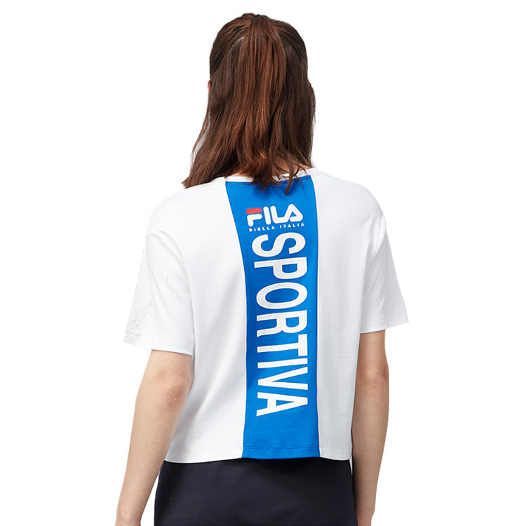 FILA SPORTIVA White Blue Splicing Short Sleeve Unisex White F11W938128F-WT