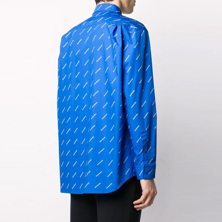 Balenciaga All Over Logo Shirt 'Blue White' 534333TBL967560