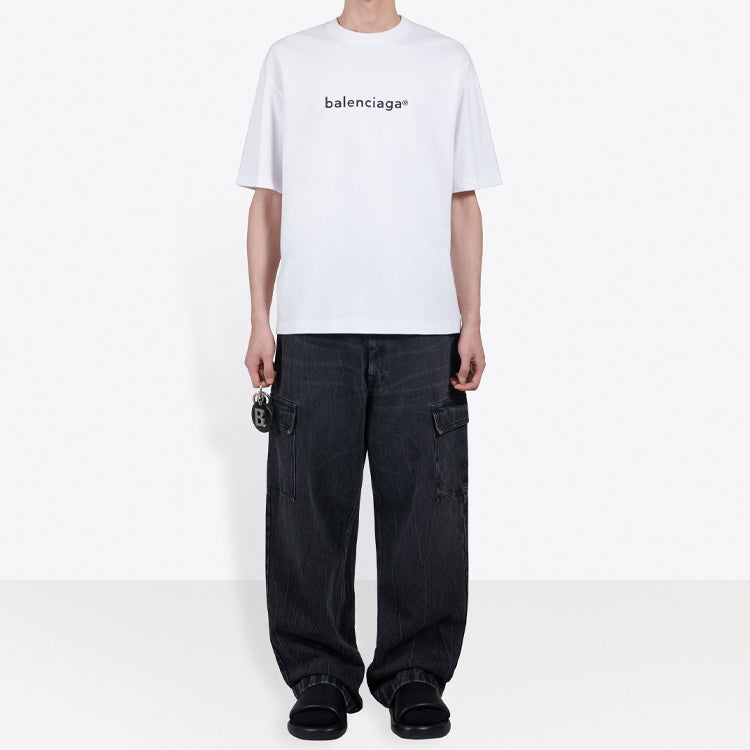 Men's Balenciaga Logo Printing Cozy Short Sleeve White 612966TIV549040