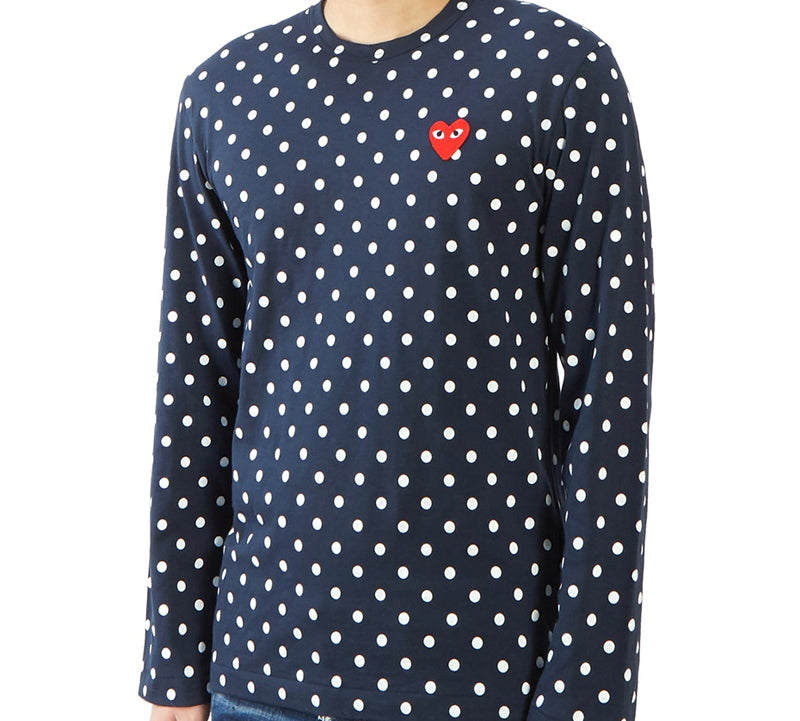 COMME des GARCONS PLAY Polka dots Printing Long Sleeves Tee 'Blue' AZ-T166-051-2