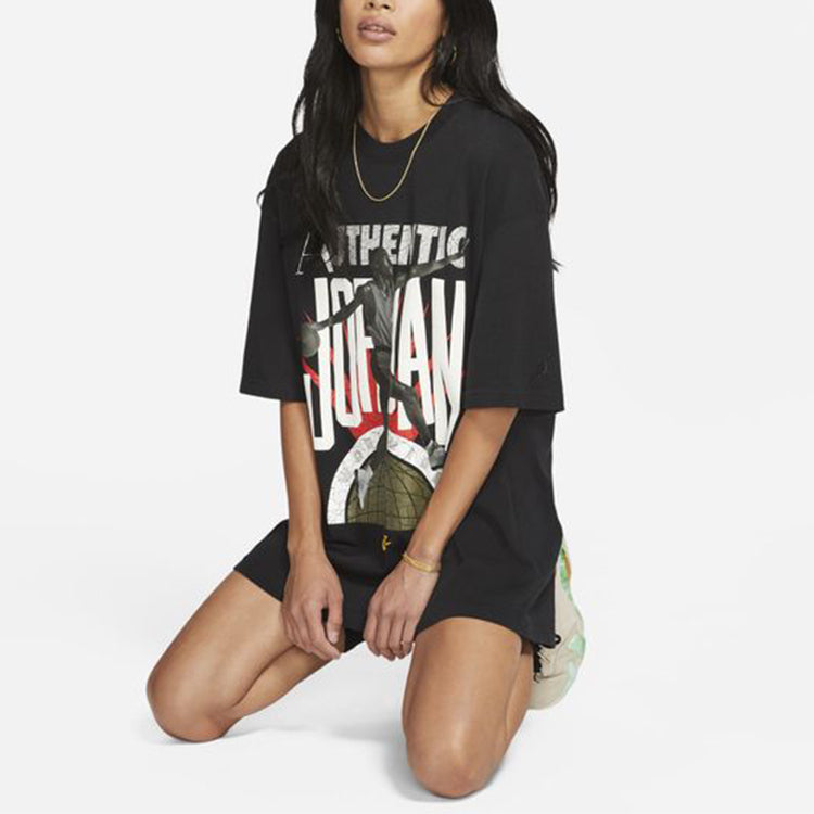 (WMNS) Air Jordan x Aleali May Crossover Casual Round Neck Pullover Sports Short Sleeve Black T-Shirt DJ0622-010
