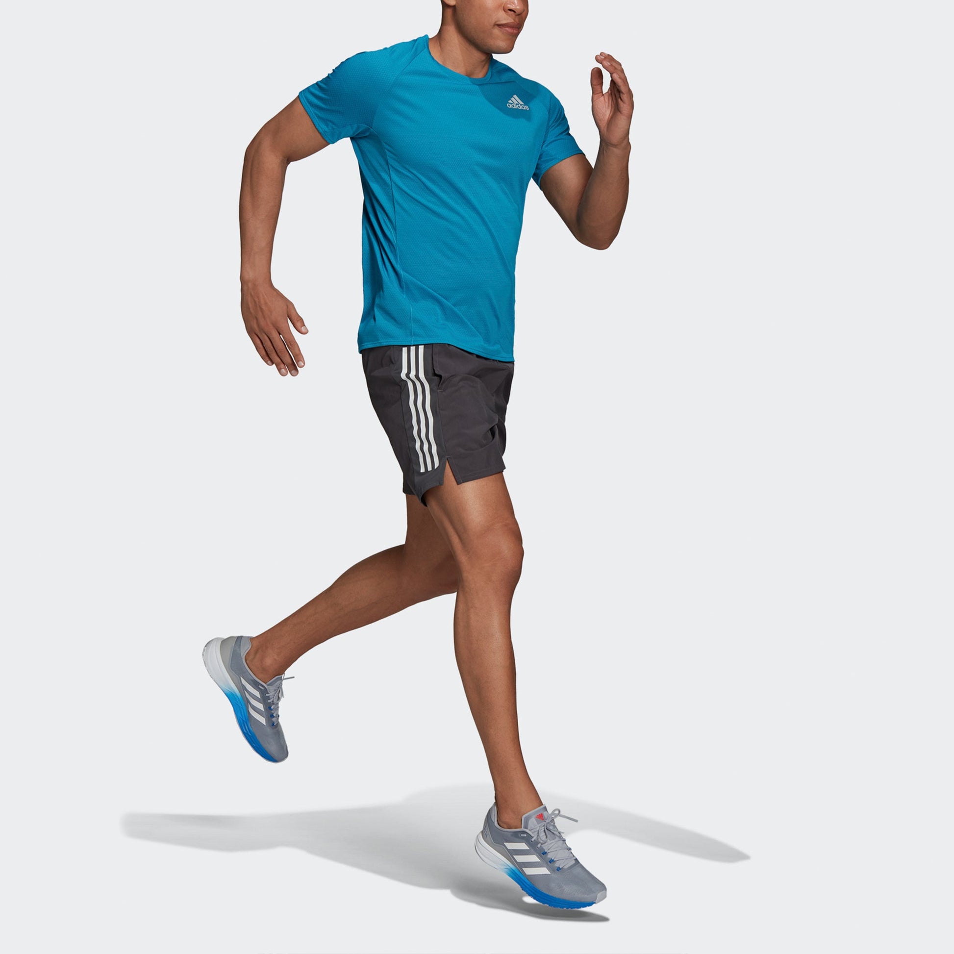 adidas Adi Runner Tee Reflective Stripe Quick Dry Breathable Logo Sports Short Sleeve Blue H25048